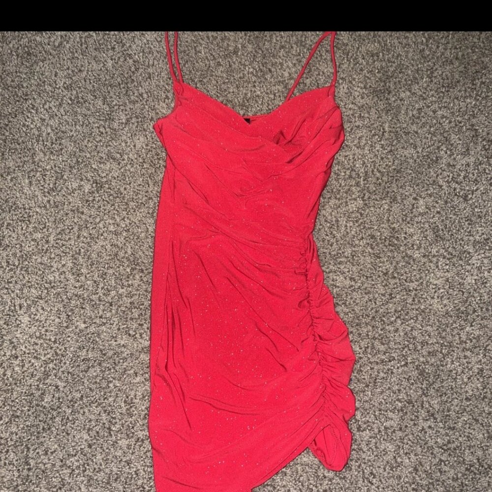 Windsor Red Sparkle Dress with ruching party